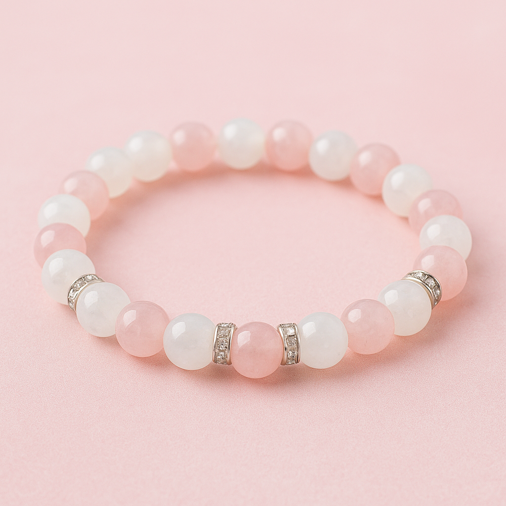 Bracelet Pierre de Lune & Quartz Rose – Douceur & Féminité