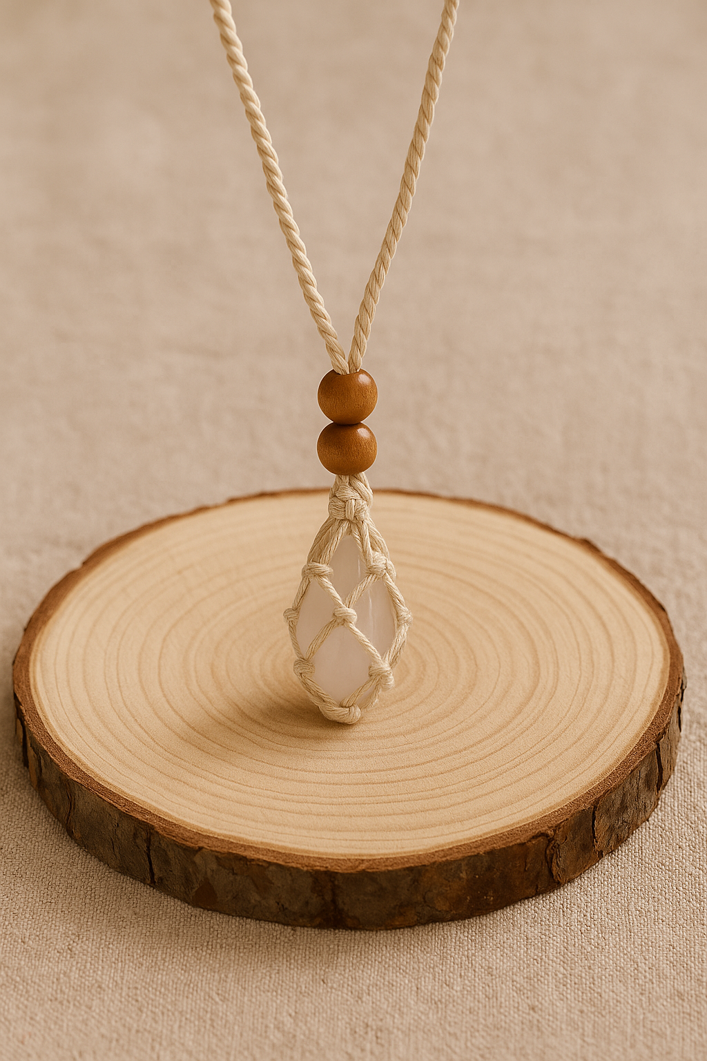 Collier Support Macramé – Beige Naturel & Élégance Artisanale