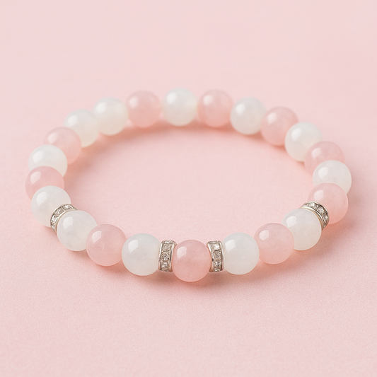 Bracelet Pierre de Lune & Quartz Rose – Douceur & Féminité